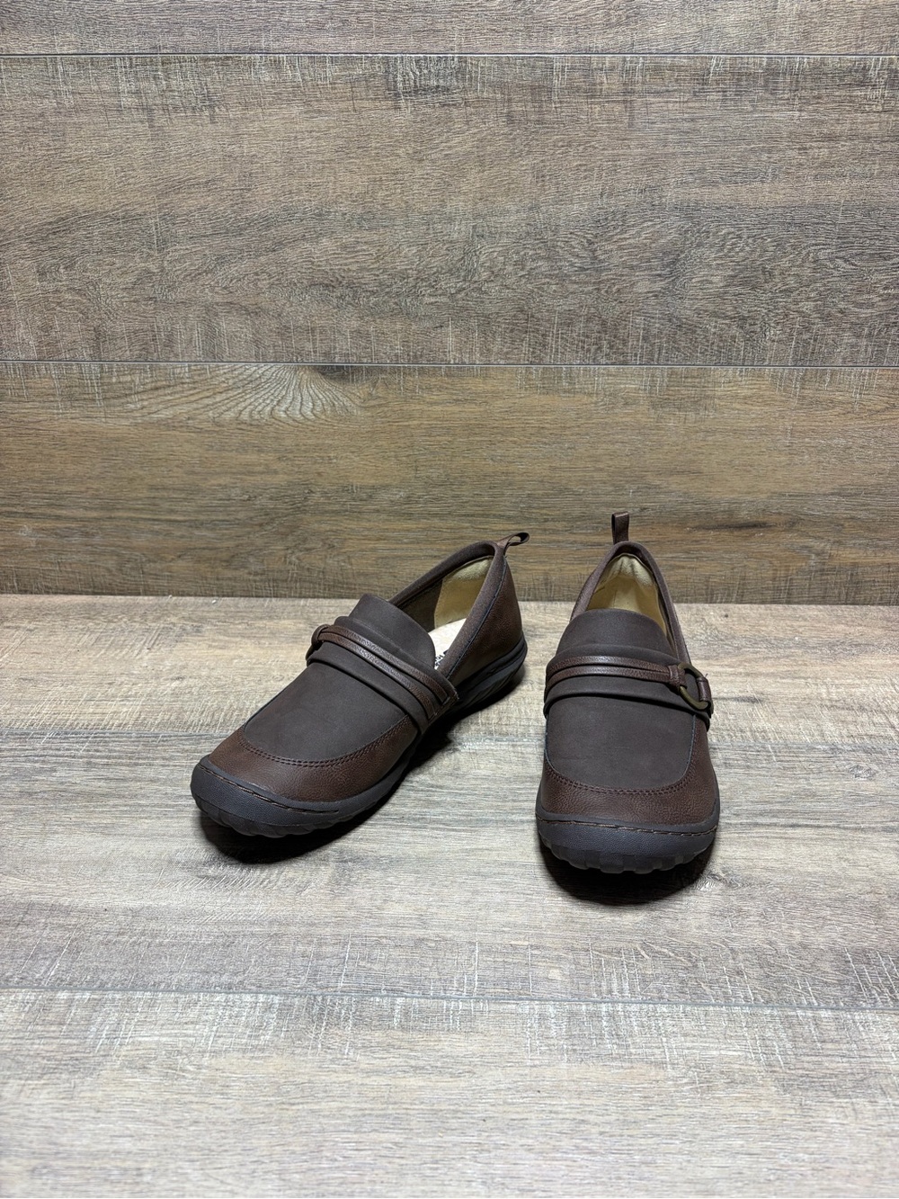 JBU Women's Dark Brown Slip-On Loafers with Strap